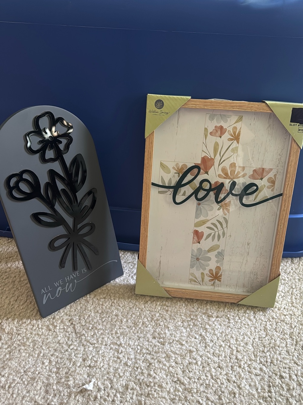 2-Wood-Framed 'Love' Wall Art in Cream & Wood